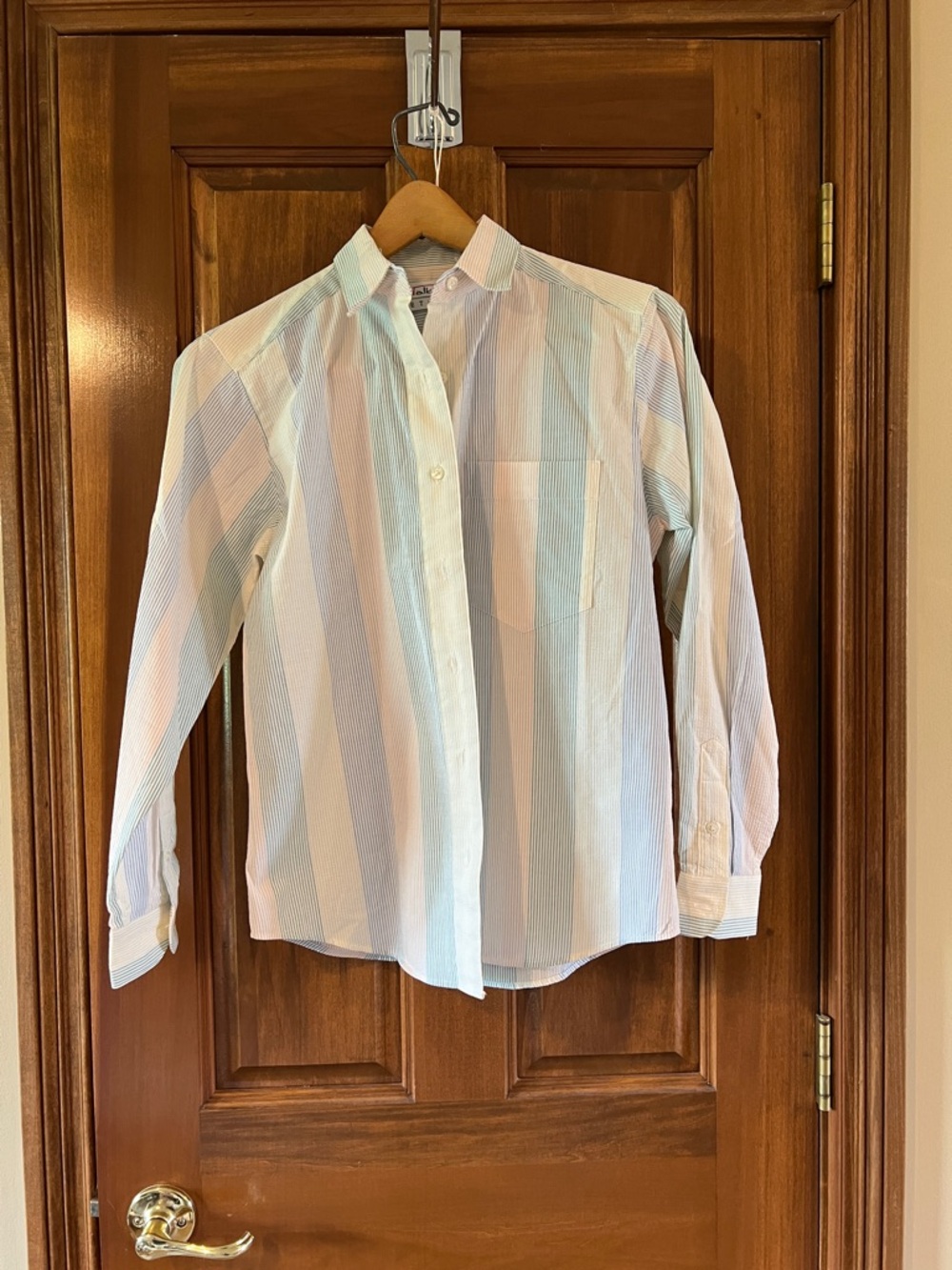 Talbots Pastel Striped Button-Down Shirt - Blue, Pink, Cream